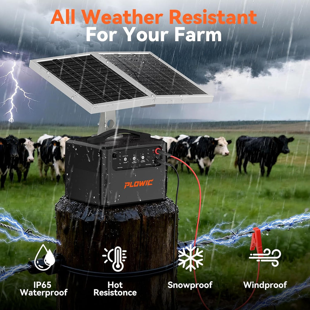 Solar Electric Fence Charger for Livestock: 30 Miles Solar Fence Charger, 12KV 1.5J Output Electric Fence Energizer