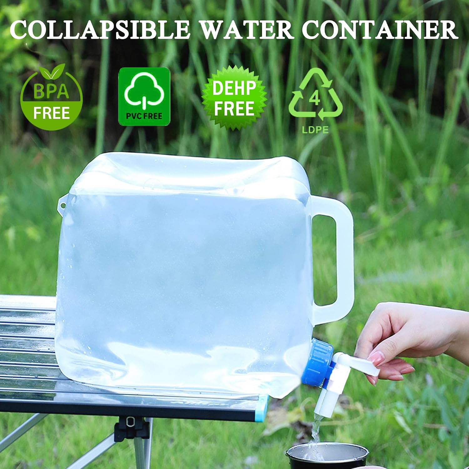 Collapsible Water Container with Spigot & Hook, BPA Free Water Jug, Foldable Carrier Bucket, Water Storage Container