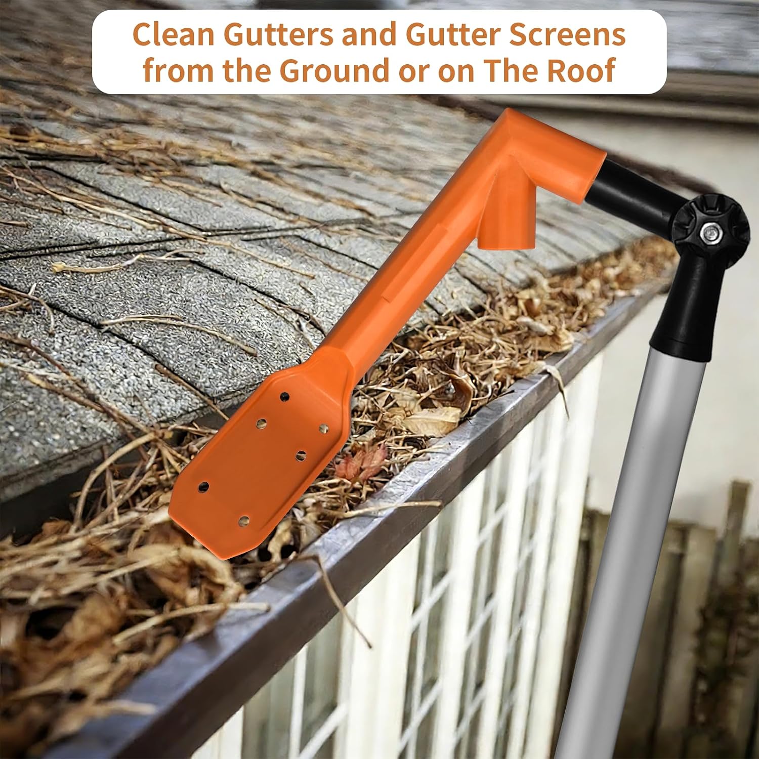 12.9ft Aluminum Gutter Cleaning Tools with Brush & Scoop No Ladder