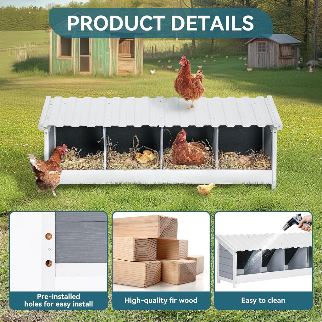 4 Holes Chicken Nesting Box, PVC Waterproof Roof, Privacy Cover