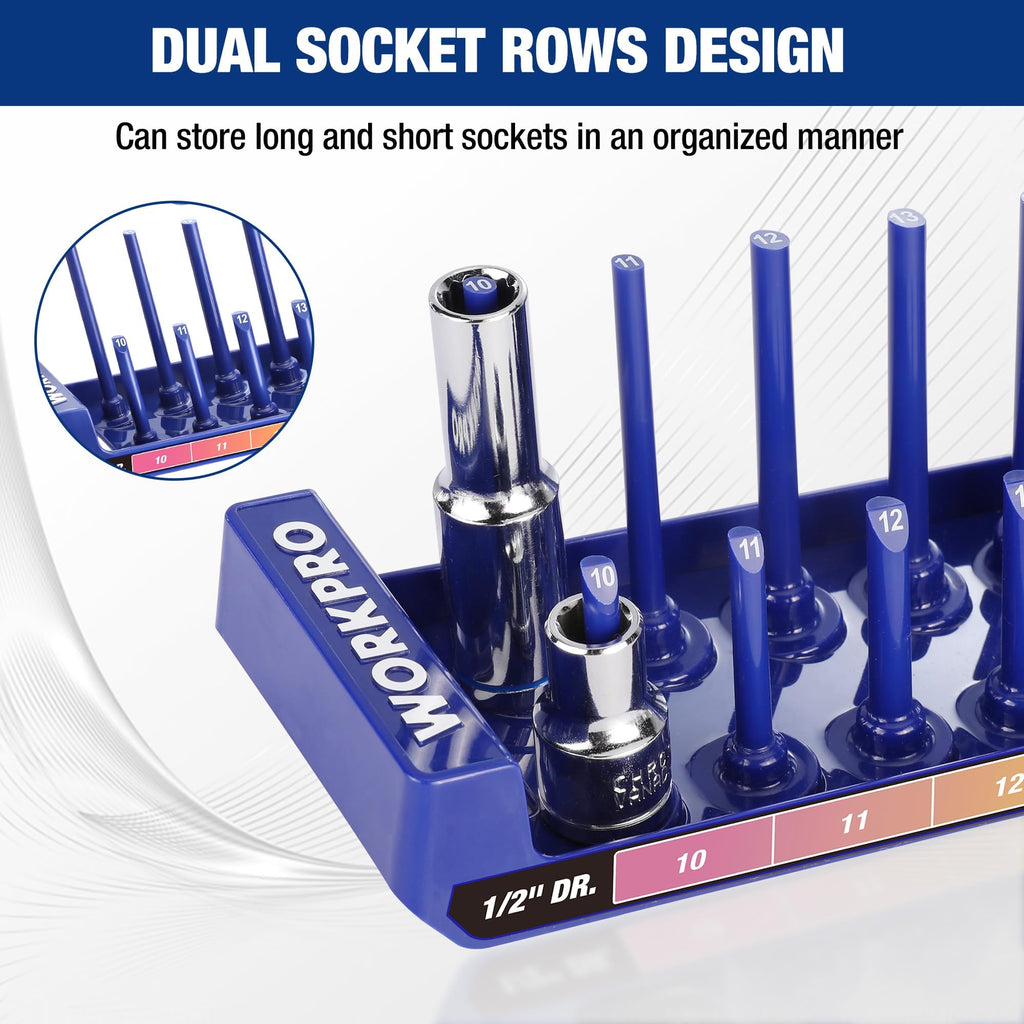 WORKPRO Socket Organizer Set, 4PC 1/4" 3/8" 1/2" Drive Metric Socket Holder
