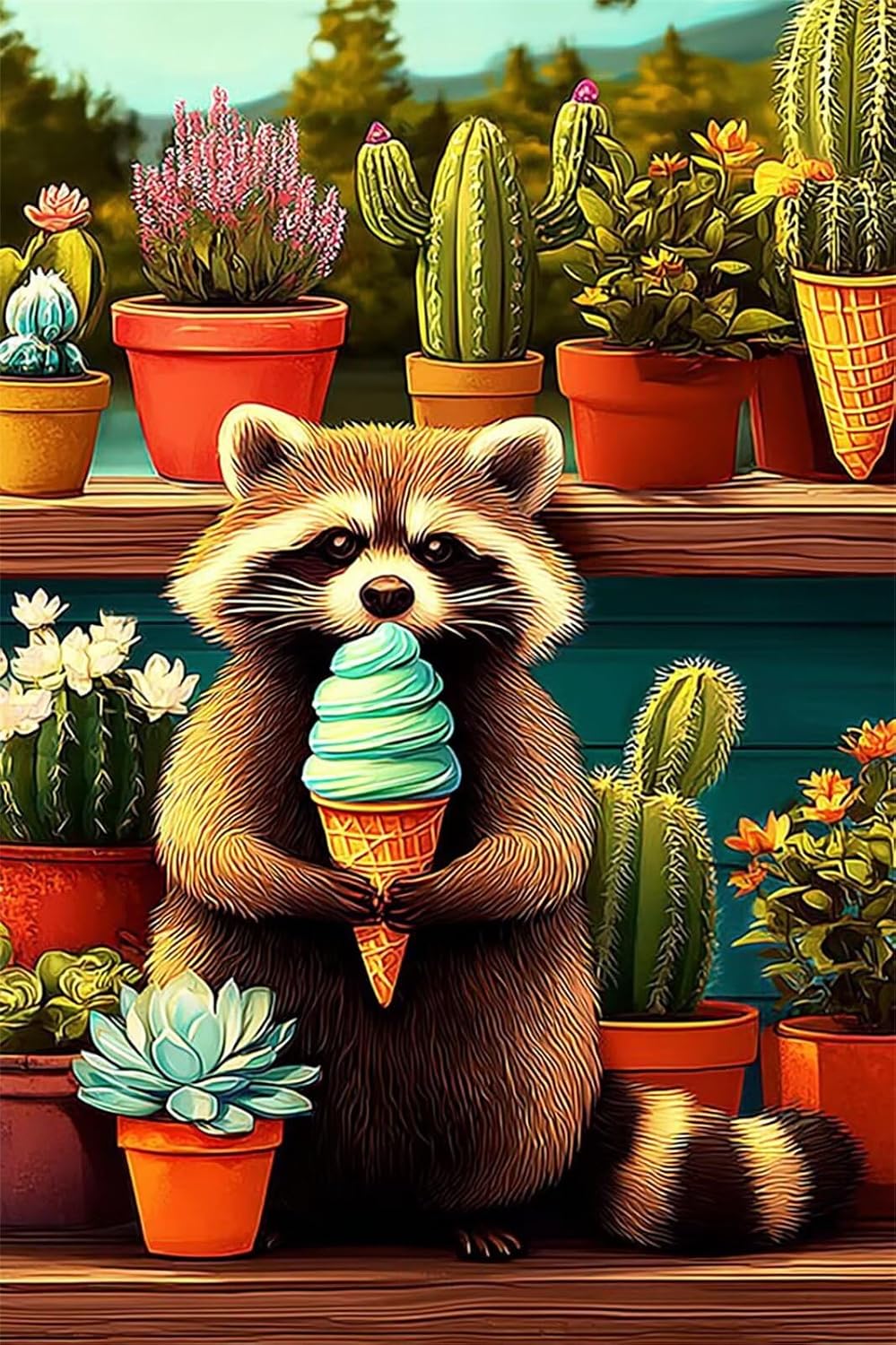 Puzzles for Adults 50 Pieces, Animals Raccoon Cactus Puzzle, Impossible Difficult Hard Fun Jigsaw Puzzles 50 Pieces