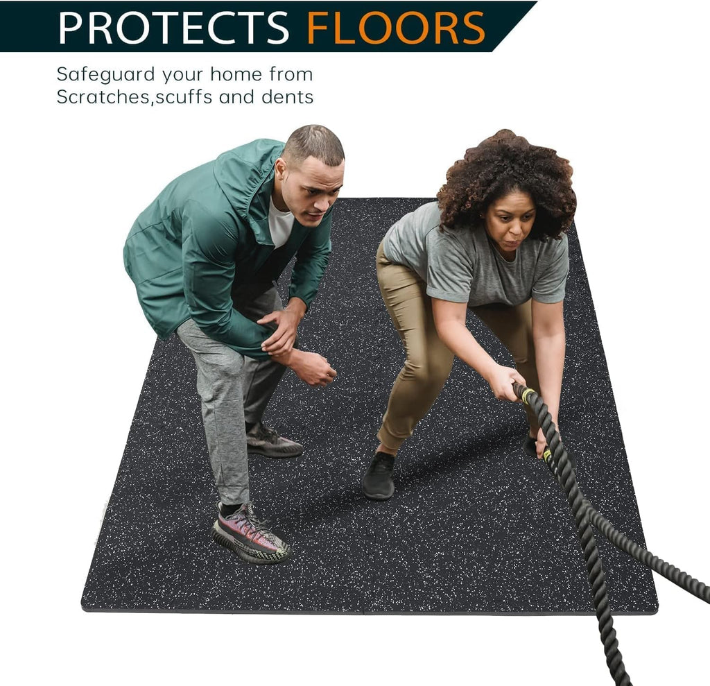 1/2" Thick 48 Sq Ft Rubber Top Gym Flooring, 12 Pcs High Density EVA Foam Exercise Equipment Mats - Interlocking