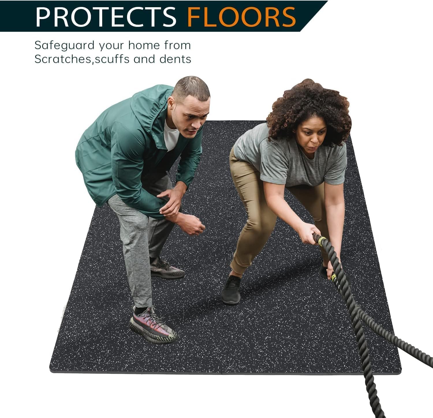 1/2" Thick 48 Sq Ft Rubber Top Gym Flooring, 12 Pcs High Density EVA Foam Exercise Equipment Mats - Interlocking