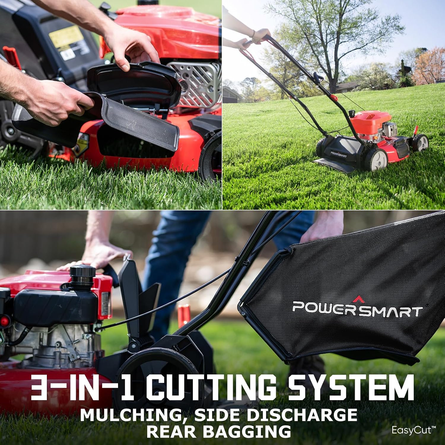 EasyCut 18-Inch 144cc Push Gas Lawn Mower, 3-in-1 Mulch/Bag/Side Discharge, Steel Deck, 6 Height Adjustment