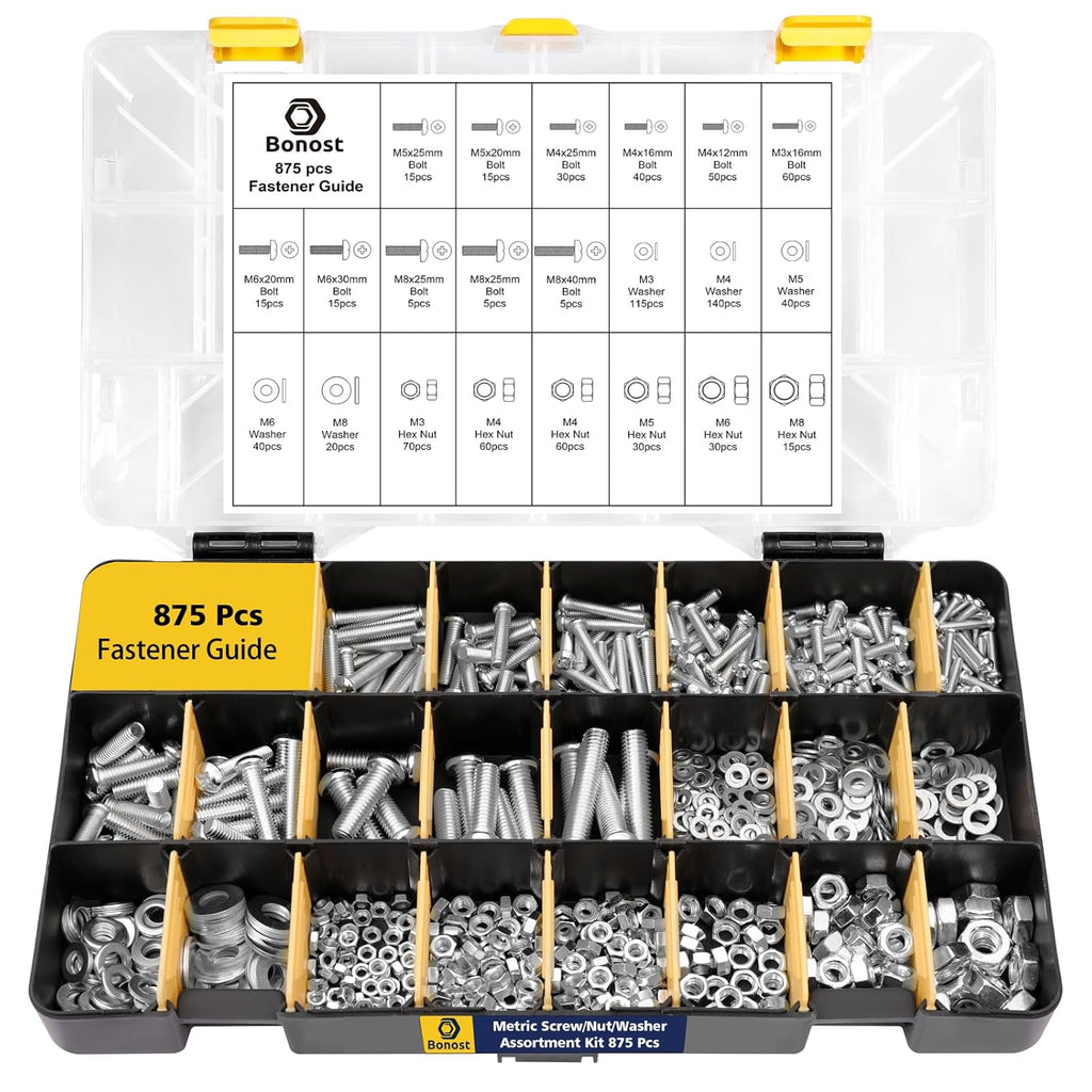 3010pcs Hardware Assortment Kit with Assorted SAE & Metric Phillips Head Bolts, and Grade 8.8 Metric Hex Bolt Set