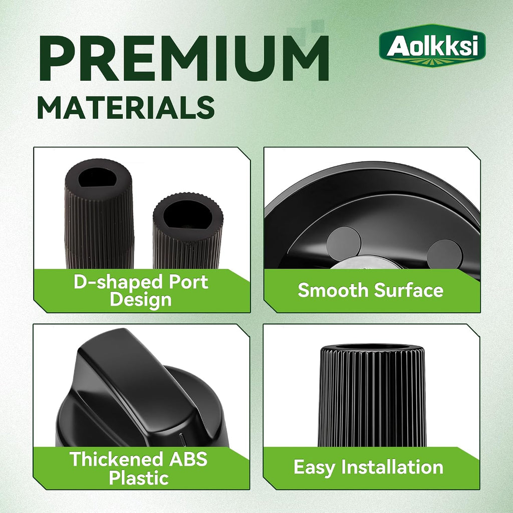 Upgraded 4 Pack Universal Black Control Knobs with 12 Adapters - Wide Application for Oven, Stove, and Range Universal Knobs - Knob D-Hole Compatible with 0.24, 0.31 inch