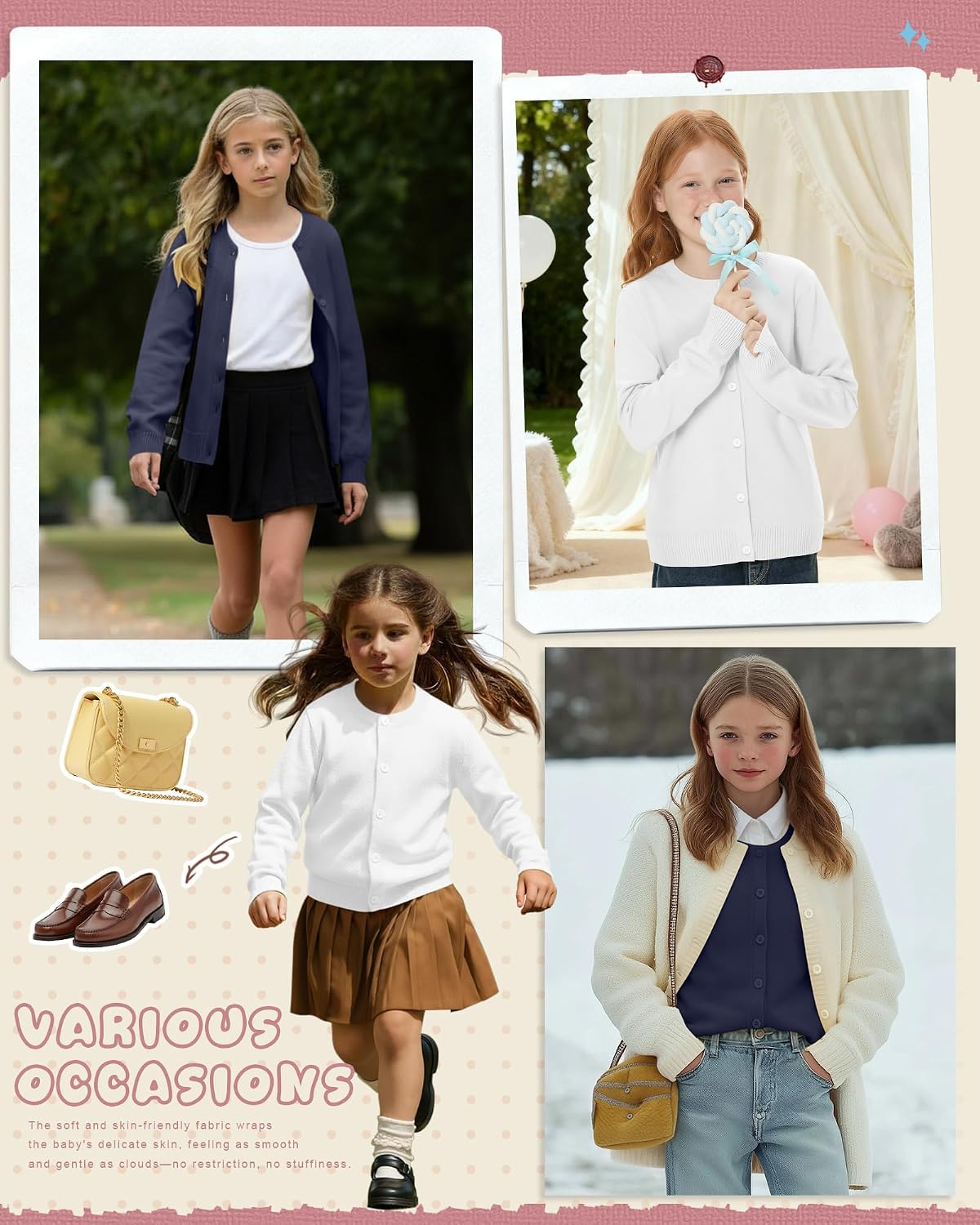 WeekCheer 2 Pack Girls Button Cardigan Sweater | Long Sleeve, Knit Tops, Kids School Uniforms, Fall Winter, 4-12