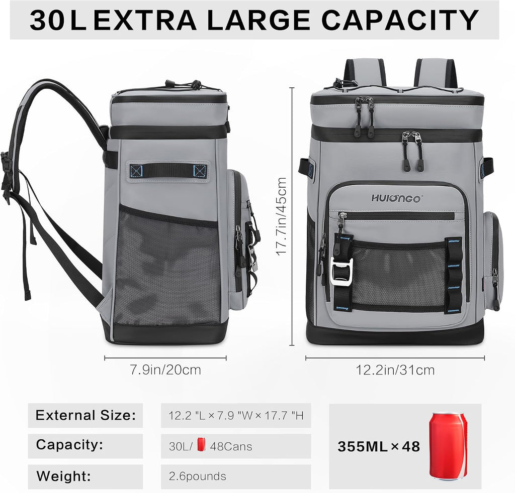 Large Waterproof Insulated Cooler Backpack, 30L, 48Cans | Men & Women, Leak Proof