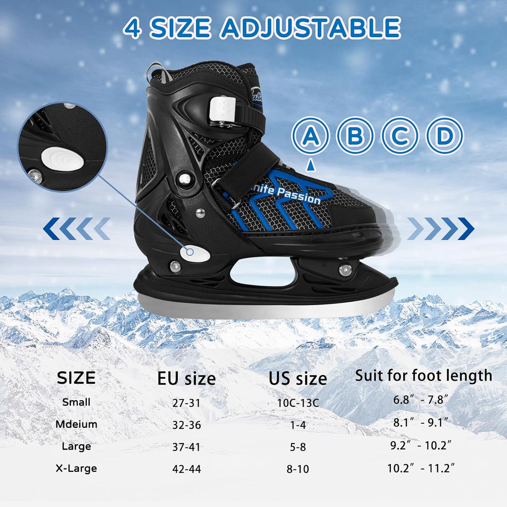 Kids Ice Skates Adjustable Boys or Girls Adult Ice Hockey Skates Lace-Up Ice Skate Youth for Beginner with Breathable