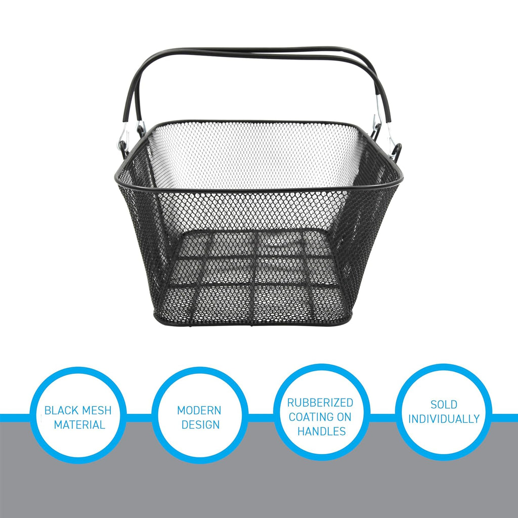 Black Metal Shopping Basket with Handles - 17”W x 12”D x 7”H - Durable and Sleek Grocery Basket for Grocery, Market