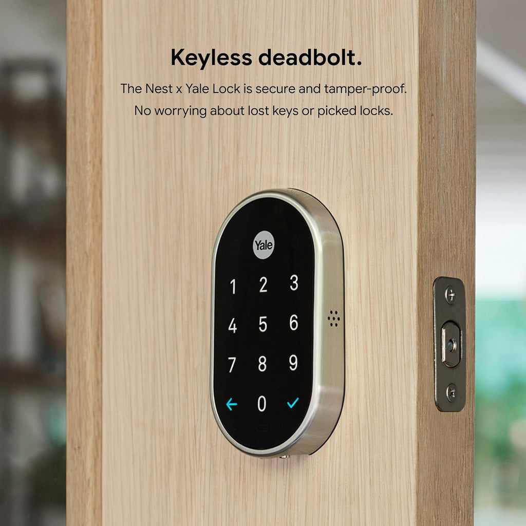Nest x Yale Lock - Tamper-Proof Smart Lock for Keyless Entry - Keypad Deadbolt Lock for Front Door - Satin Nickel