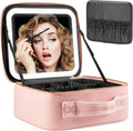 Makeup Travel Train Case with Mirror LED Light 3 Adjustable Brightness Large Cosmetic Bag Portable Storage Adjustable