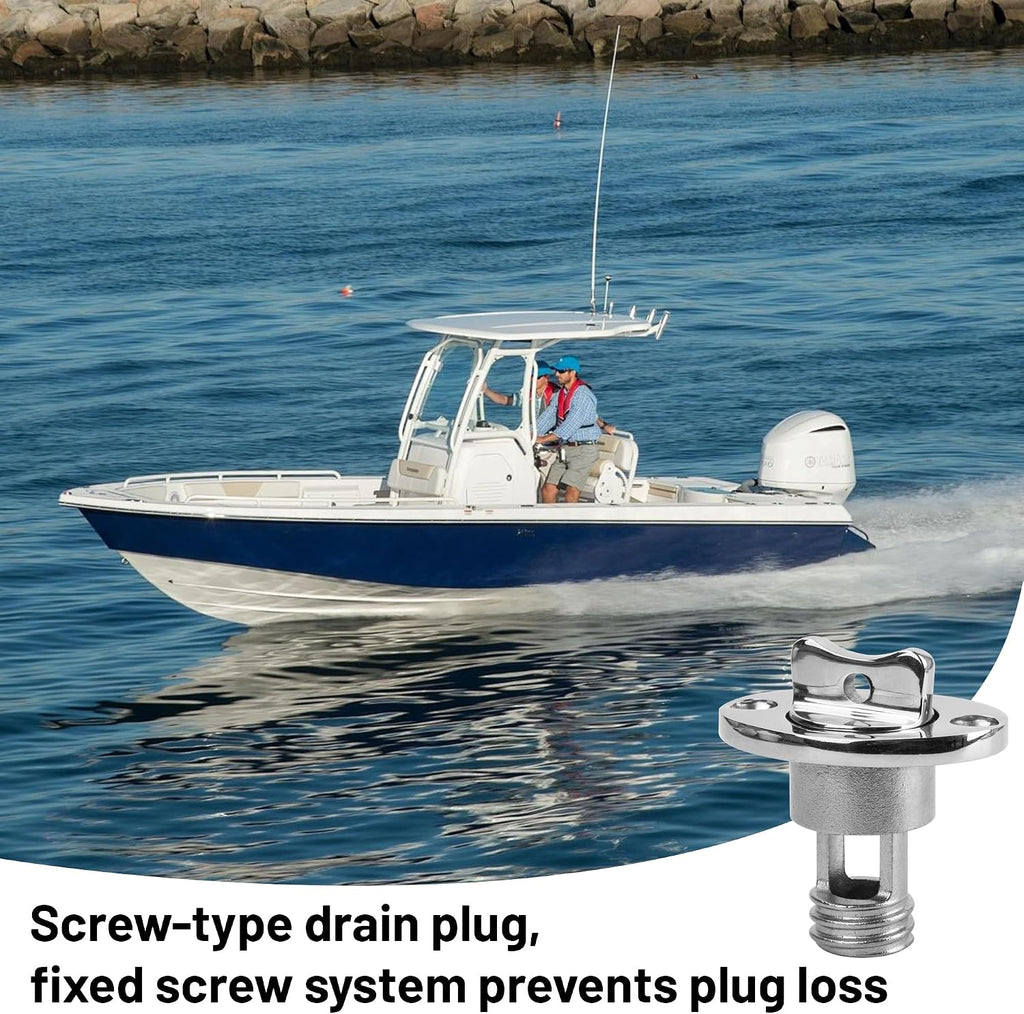 Marine Drain Plug Kit, Stainless Steel Boat Drain Plug, Oval Garboard Transom Boat Plug with Waterproof Seal Ring
