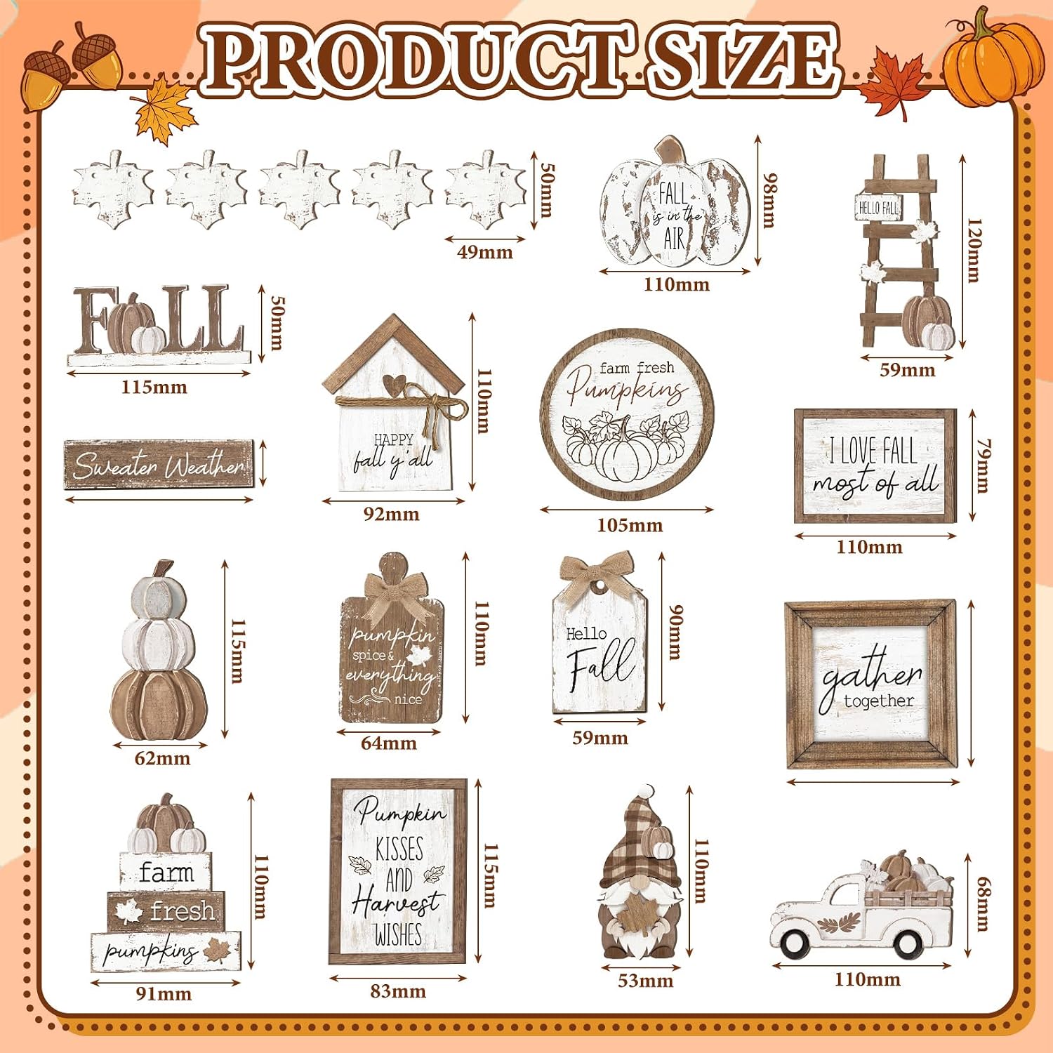 21 Pcs Fall Tiered Tray Decor Set, Rustic Farmhouse Thanksgiving Whitewashed Wooden Signs Gnome Truck Pumpkin Wood