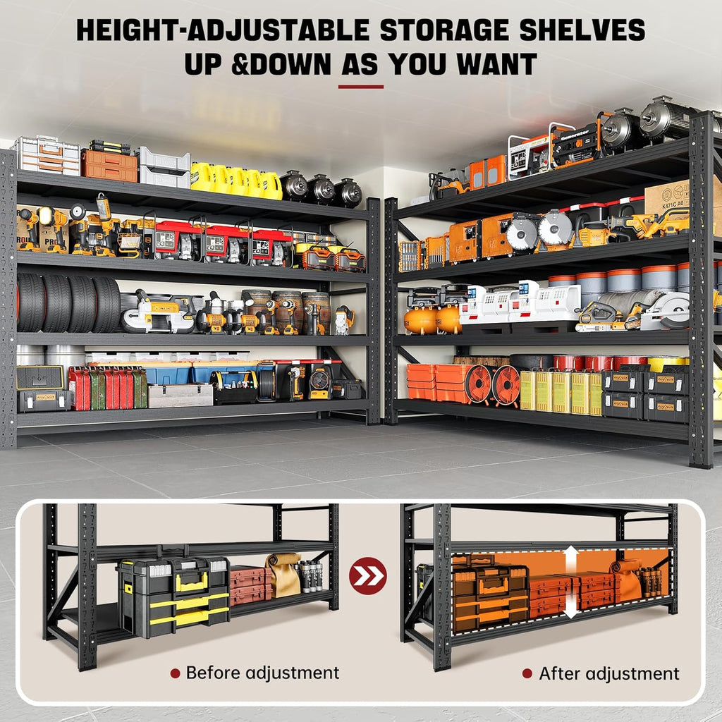 5000LBS Storage Shelves,71" W Garage Shelving Heavy Duty Metal Adjustable Garage Shelves, Shelving Units Industrial