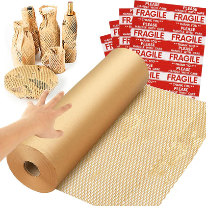 Honeycomb Packing Paper Wrap 15''x328', Substitute Alternative for Bubble Cushioning Wrap for Moving Shipping