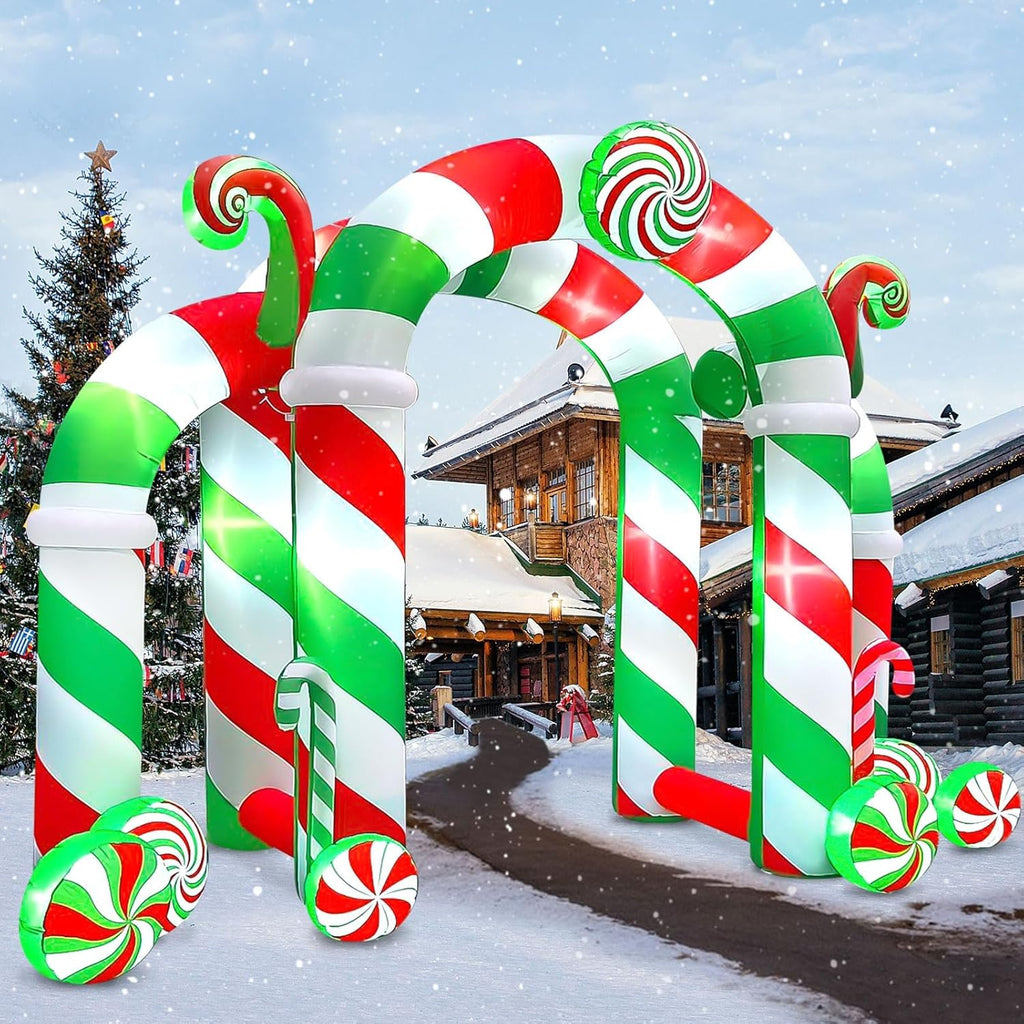 13FT Christmas Archway Inflatables with LED Light, Giant Xmas Candy Arch Inflatable Stereoscopic Blow up Christmas