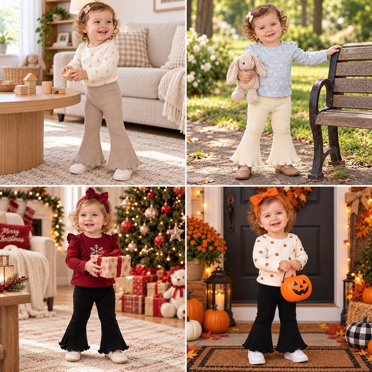 Baby Girl Flare Pants 3 Pack Ribbed Toddler Bell Bottoms 6M-3T