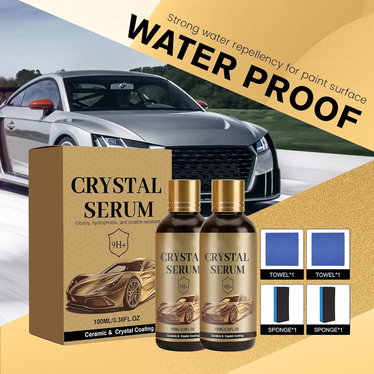 2PC Crystal Serum,9H Advanced Graphene Ceramic Coating for Cars,Long Lasting Paint Sealant for Ultimate Shine &