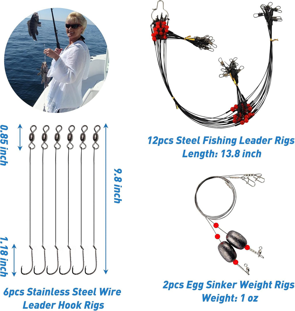 Saltwater Fishing Tackle Kit,131pcs Surf Fishing Gear with Saltwater Fishing Lures Fish Finder Rigs Pyramid Sinkers