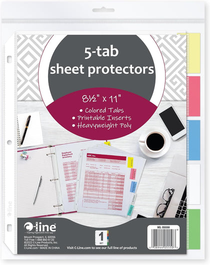 Polypropylene Sheet Protector with Index Tabs, Assorted Color Tabs, 11 x 8.5 Inches, One 5-Tab Set (05550)