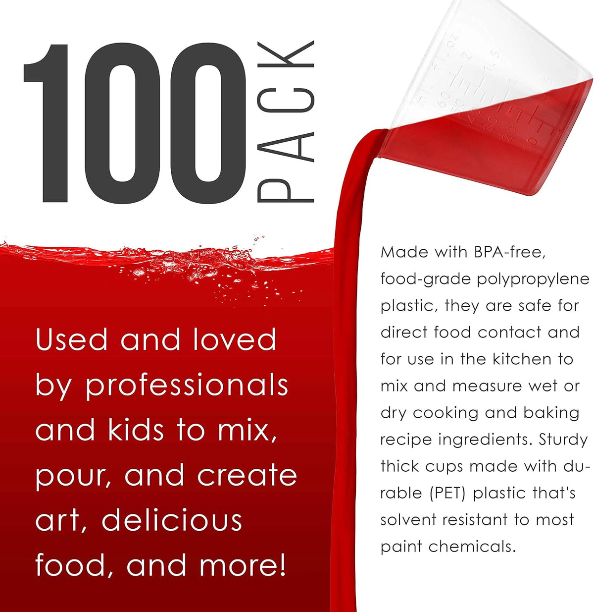 2 Oz (60 ml) Liquid Measuring Cups, 100 Pack with 25 Sticks