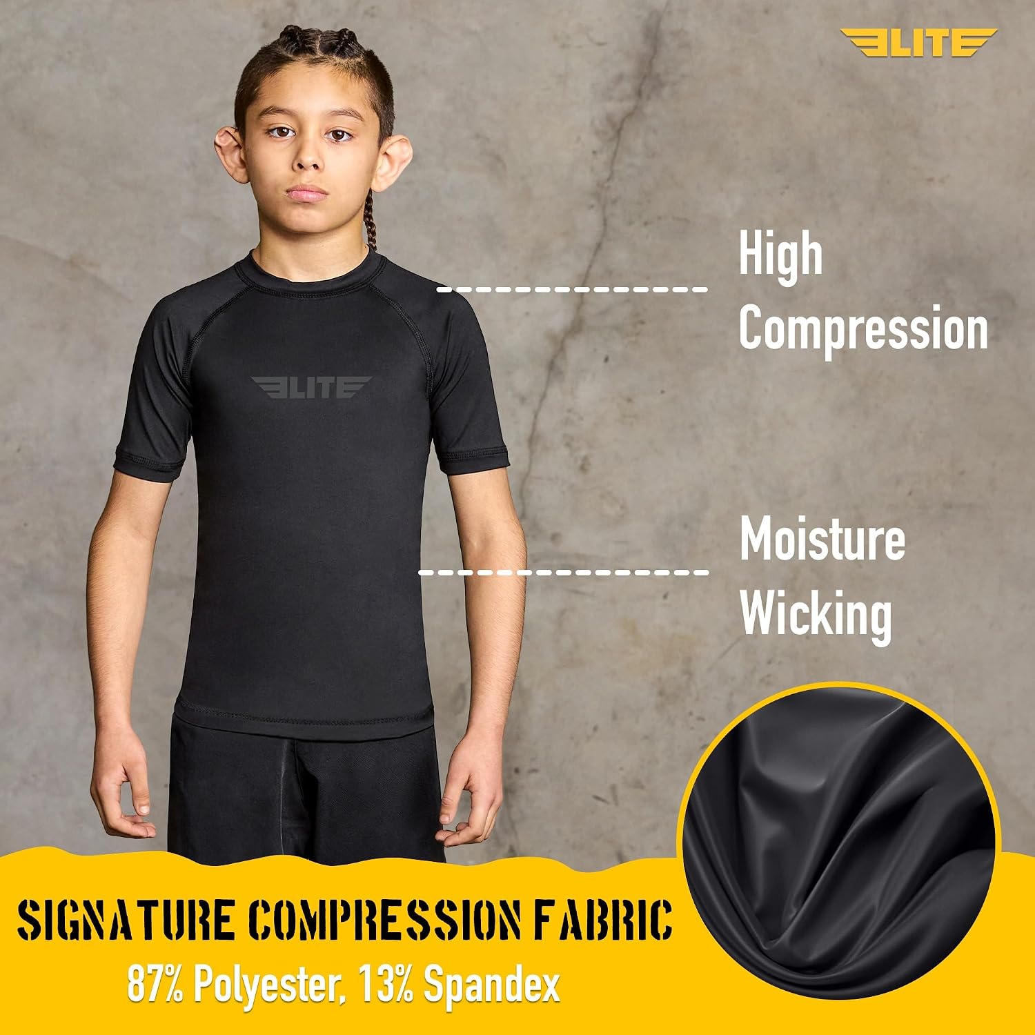 Kids Jiu Jitsu BJJ Rash Guard, Short Half Sleeve Compression Shirt for Youth Boys Girls Sports Nogi Training