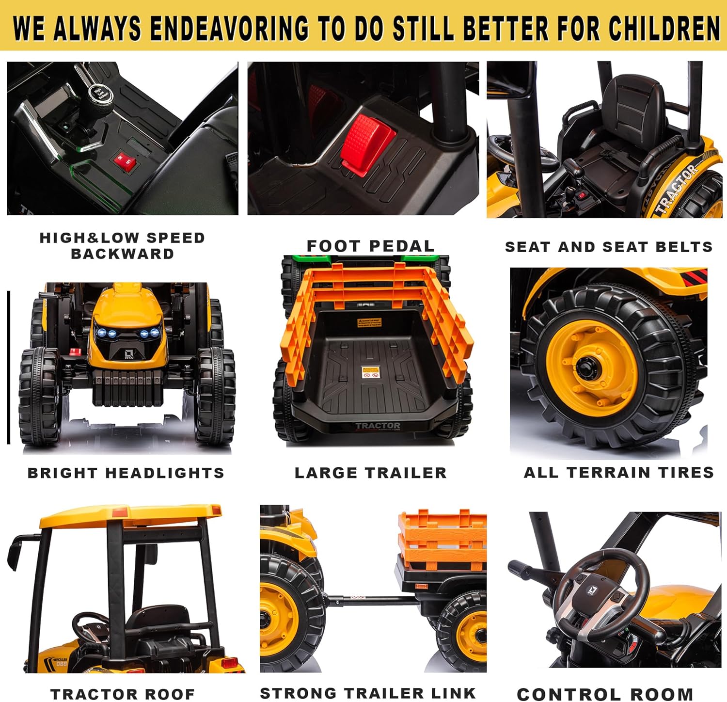 24V Kids Ride On Tractor, 3IN1 Riding Tractor w/Trailer&Front Loader, Power Wheels 24V Ride on Toys for Boys Girls