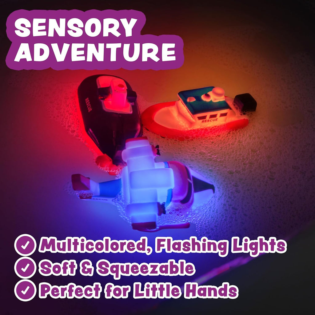 Ocean Rescue Vehicles Light Up Bath Toys, 6 Pack | Water-Activated Light Up Toys Flash & Change Color | Easy-Grip