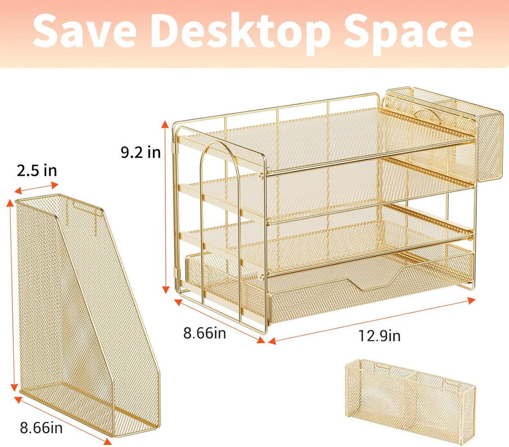 Desk Organizers and Accessories, 4-Tier Office Desk Accessories & Workspace Organizers with Drawer and Pen Holder