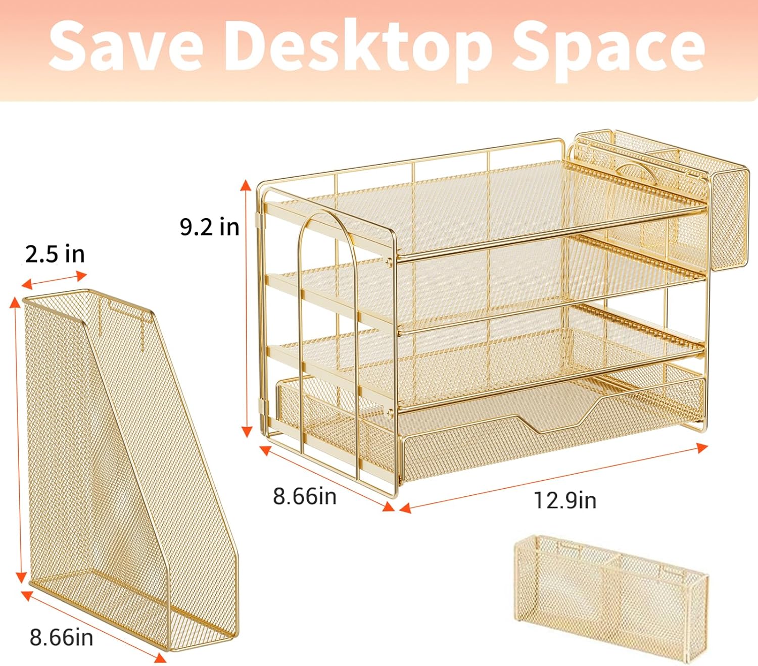 Desk Organizers and Accessories, 4-Tier Office Desk Accessories & Workspace Organizers with Drawer and Pen Holder