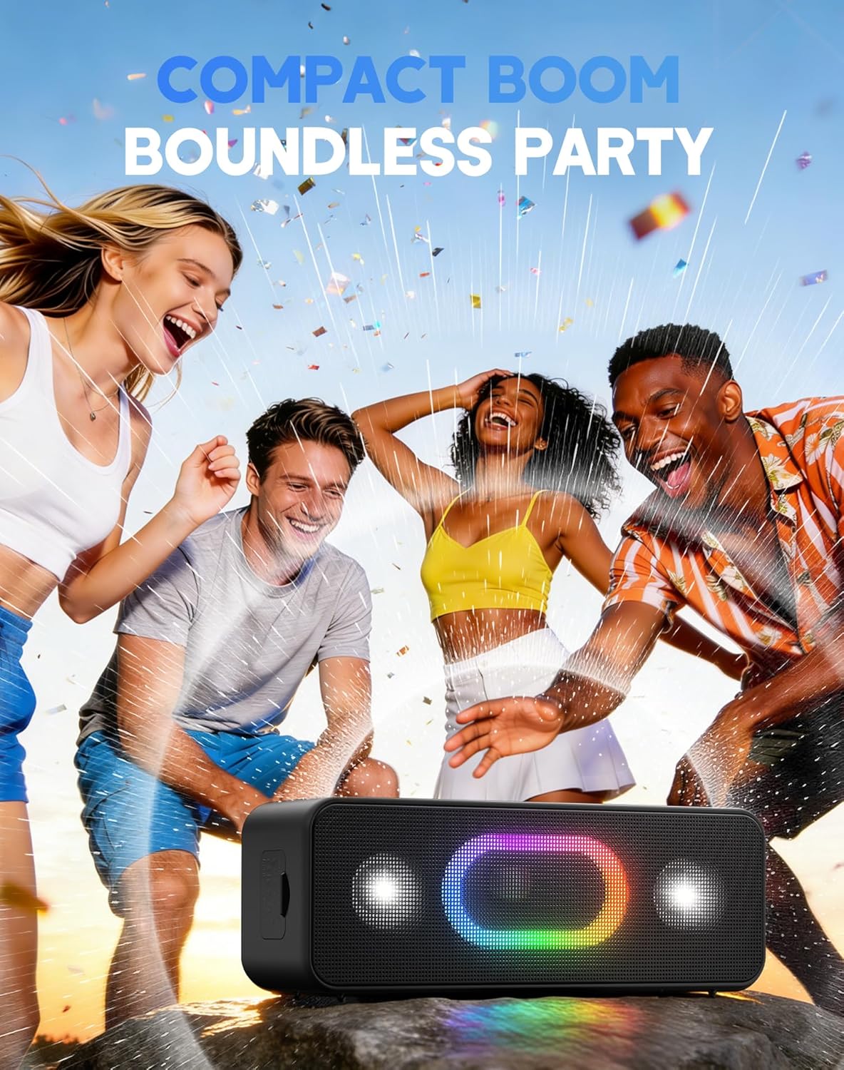 Bluetooth Speaker, Wireless Portable Outdoor Speakers, Bold Sound and Ambient Light, IPX6 Waterproof, 24H Playtime