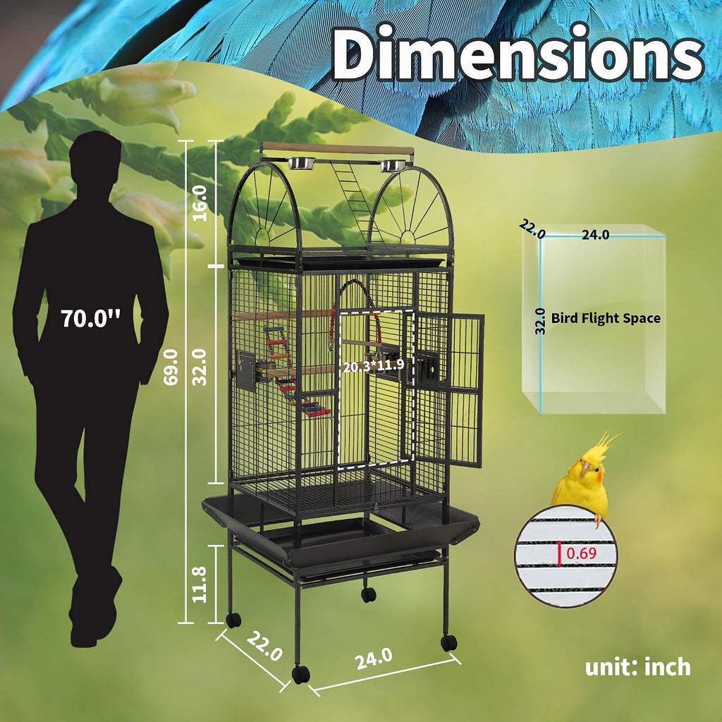 68'' Large Parrot Cage, Large Bird Cages for Parrots,Conure Cage for Birds, Cockatiel Cage with Play