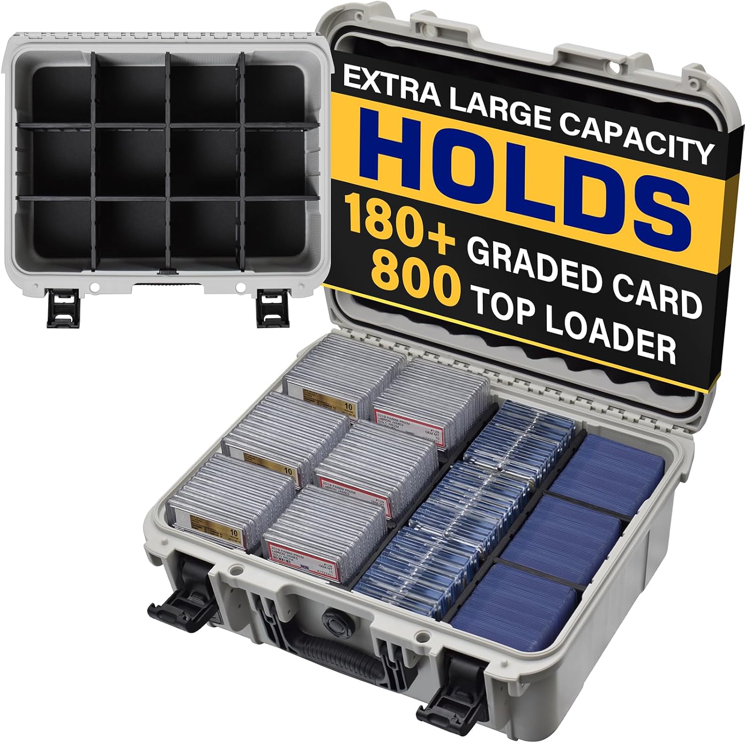 Trading Card Storage Box, Extra Large PSA Slab Case, Waterproof Carry Case | Graded Card Case with 8 Adjustable