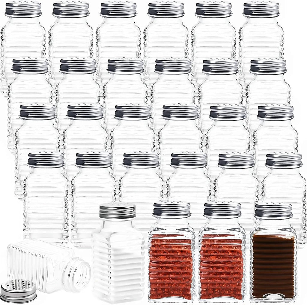 30 Pack Salt and Pepper Shakers, 3.3oz Glass Shakers Spice Jar with Metal Lids for Salt, Pepper, Spices, Seasonings