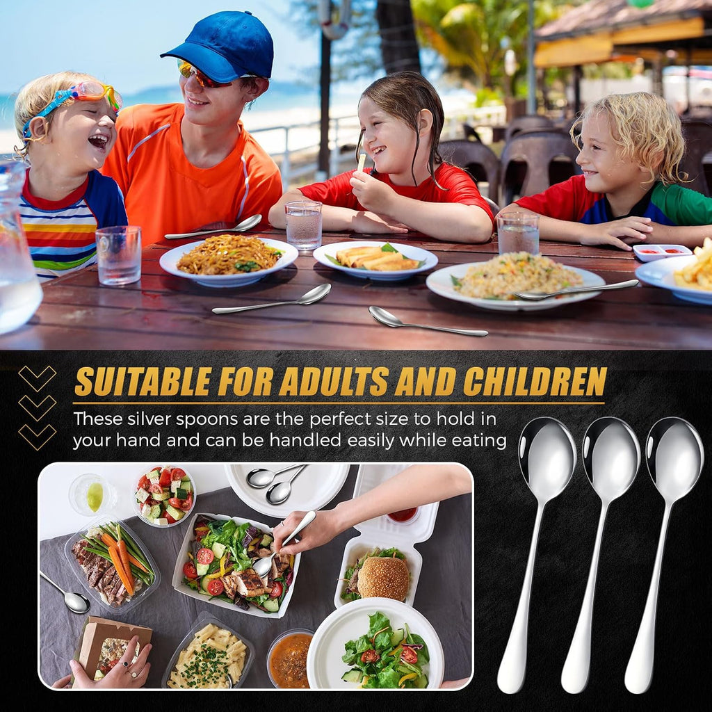100 Pcs Soup Spoons Bulk, Stainless Steel, Silver