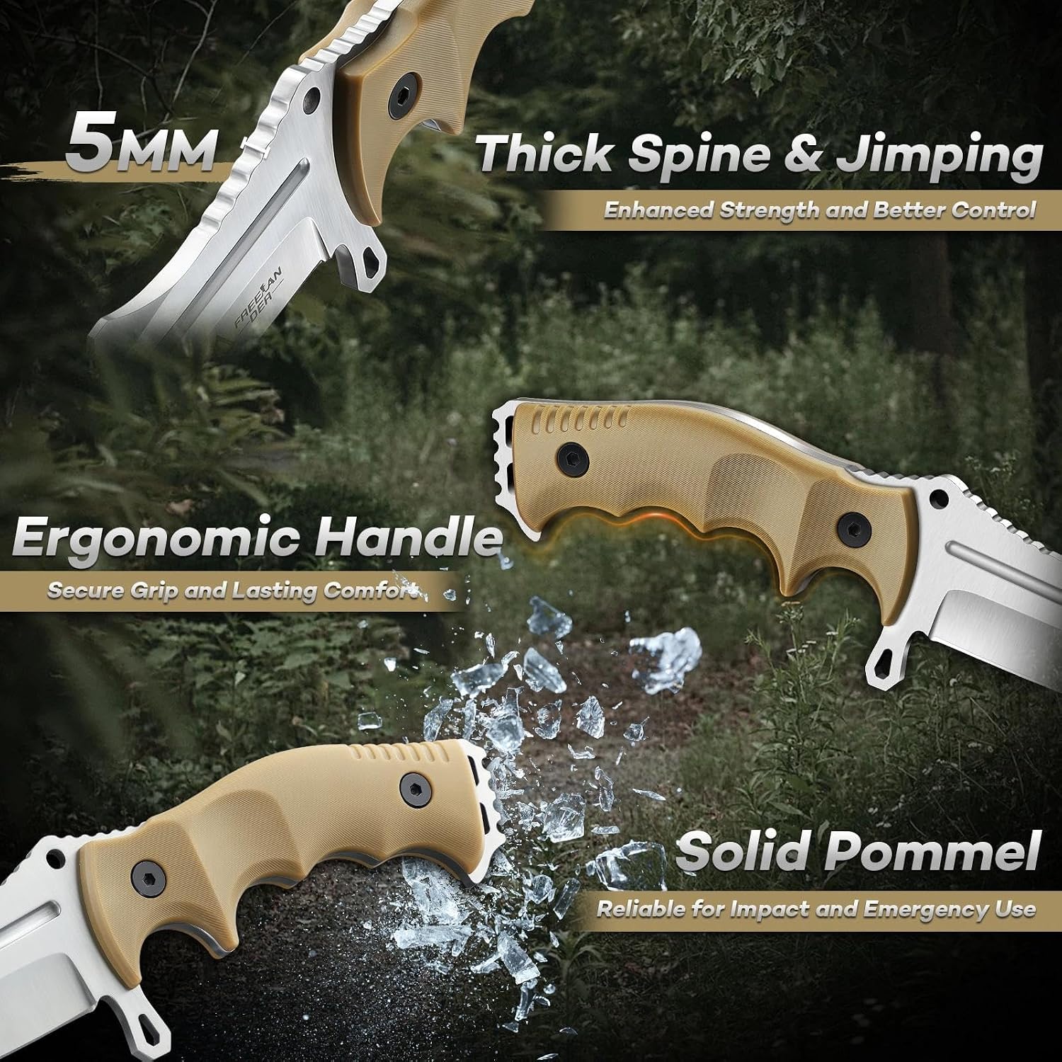 Outdoor Fixed Blade Knife, Full Tang Survival Knife with Sheath | D2 Steel Camping Bushcraft Knife with Ergonomic
