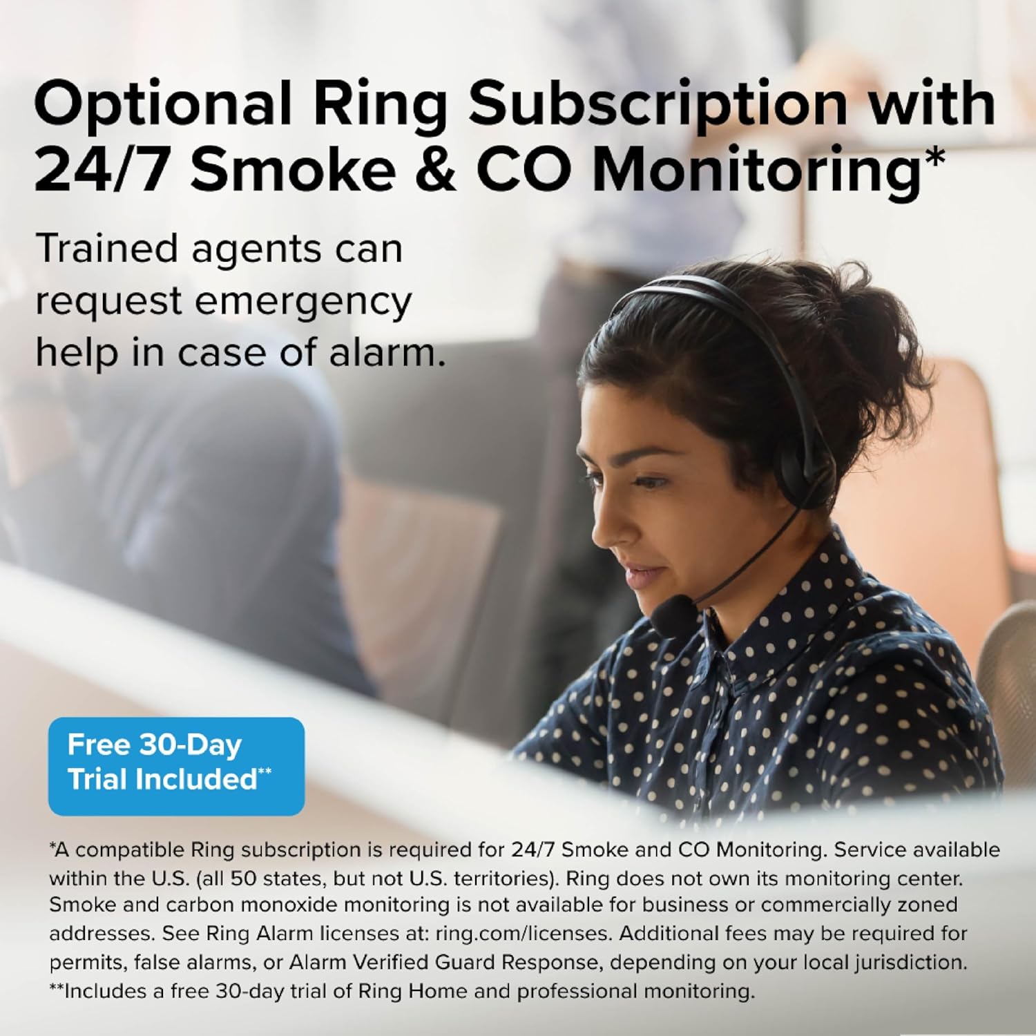 Smart Smoke and Carbon Monoxide Detector, Ring App Enabled for Real-Time Notifications, Wire-Free Interconnectivity