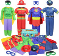 Boys Muscle Chest Dress up Costumes Trunk with Superhero Policeman Costume | Kids Pretend Role Play Costumes Set