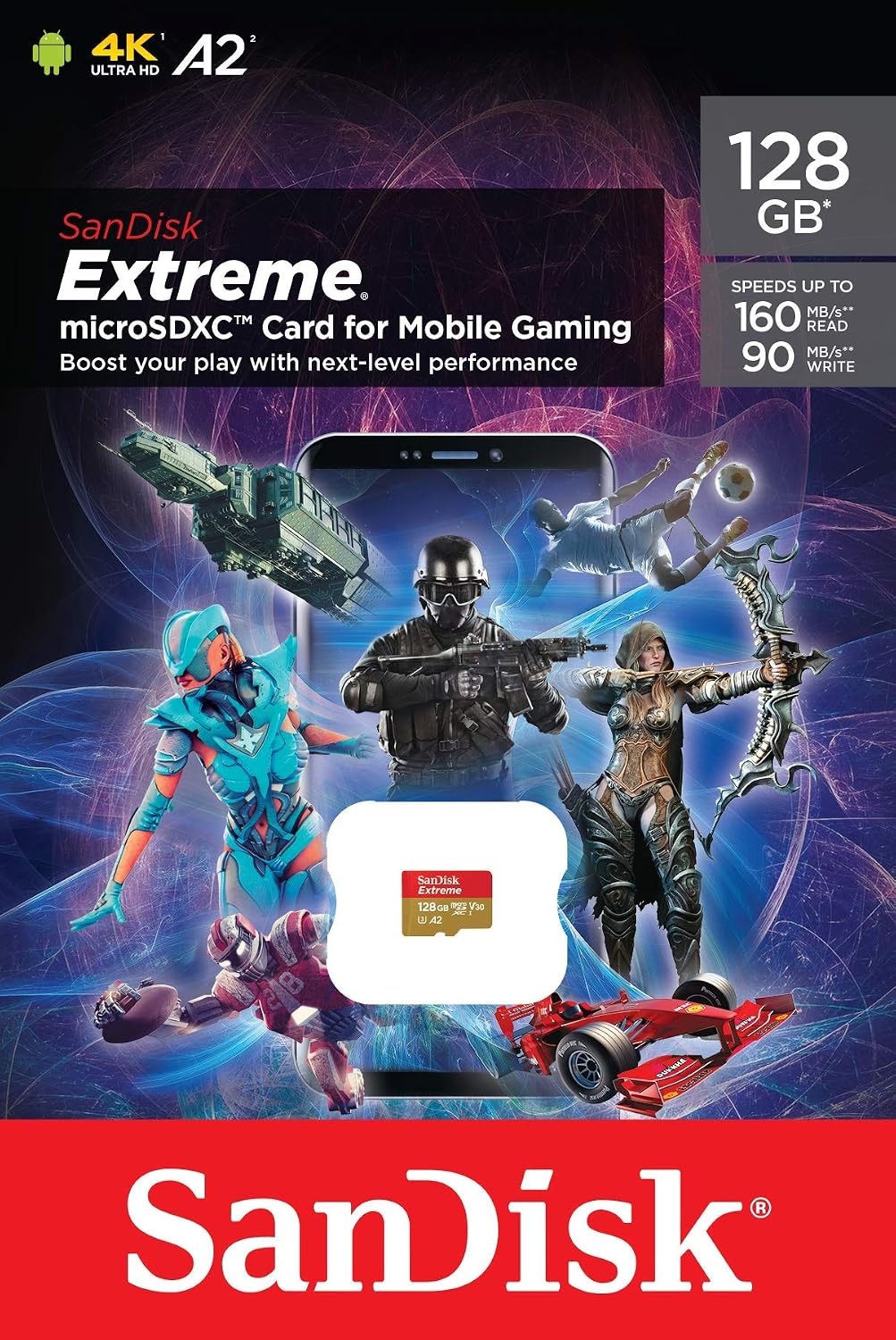 128GB Extreme for Mobile Gaming microSD UHS-I Card - C10, U3, V30, 4K, A2, Micro SD - SDSQXA1-128G-GN6GN