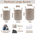 60L Cotton Rope Laundry Basket Hamper, Oatmeal