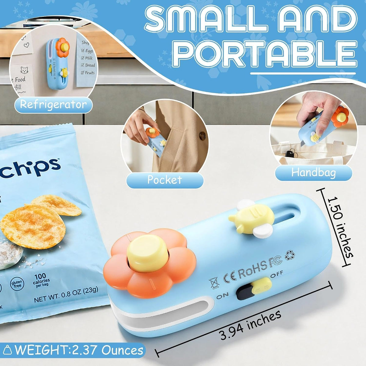 Rechargeable Bag Heat Sealer - 2-in-1 Mini Handheld Snacks Sealer