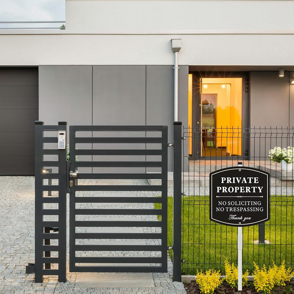 No Trespassing Signs Private Property with Stake, No Soliciting Sign for House Yard Signs,Aluminum Metal Sign 28"