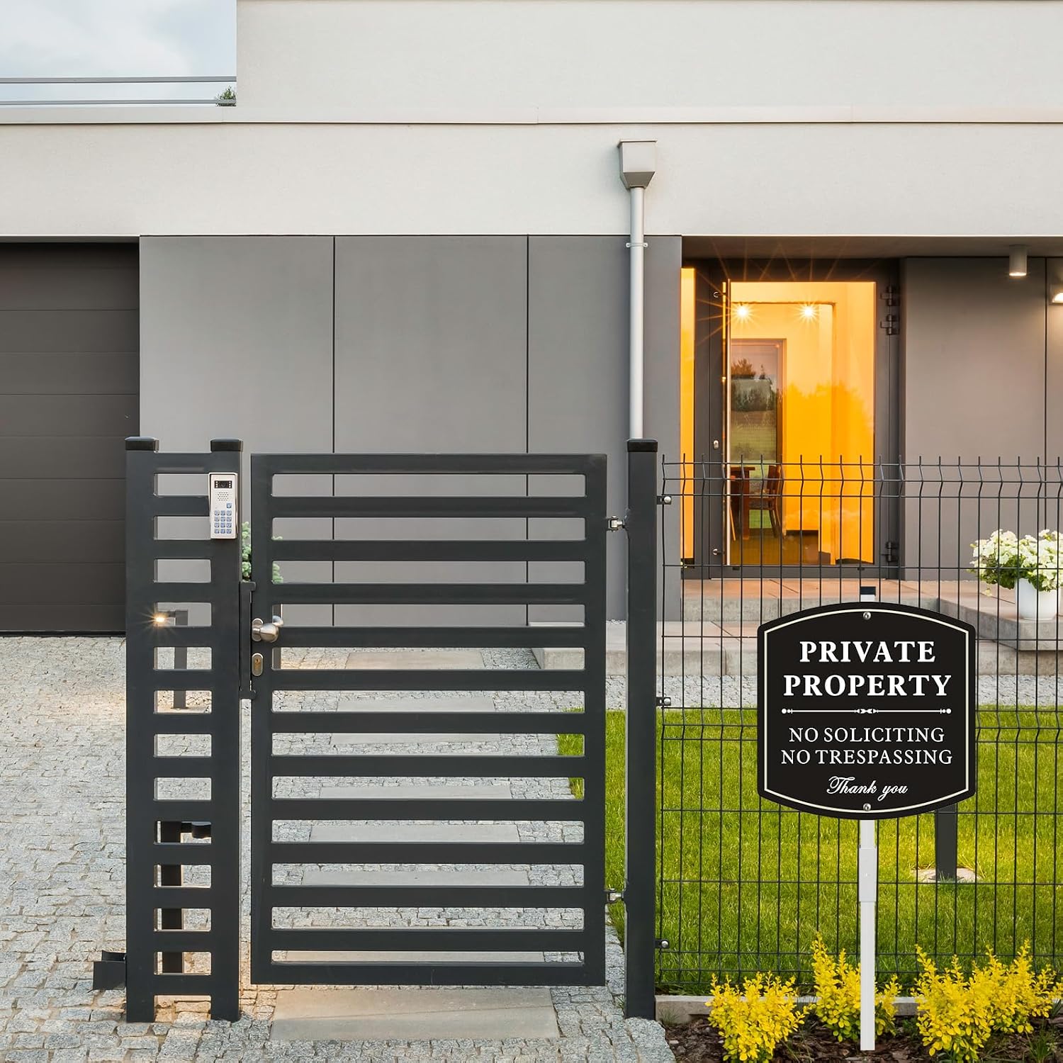 No Trespassing Signs Private Property with Stake, No Soliciting Sign for House Yard Signs,Aluminum Metal Sign 28"