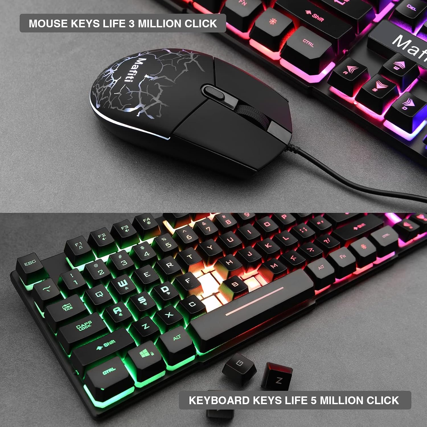 RK101 Computer Keyboard Mouse Combo Wired | RGB Backlit, USB Keyboard, PC Mac Laptop Desktop, Gaming Office