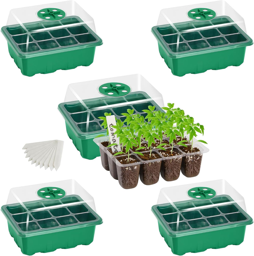 5-Pack Seed Starter Trays, Seed Starter Kit with Adjustable Humidity Dome and Base Indoor Greenhouse Mini Propagator