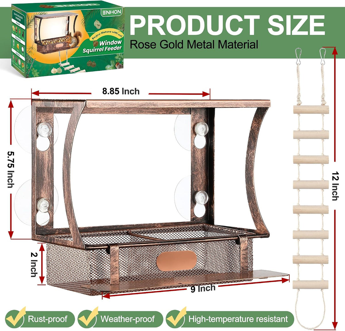 Window Squirrel Feeder, Metal, Strong Suction Cups & Ladders