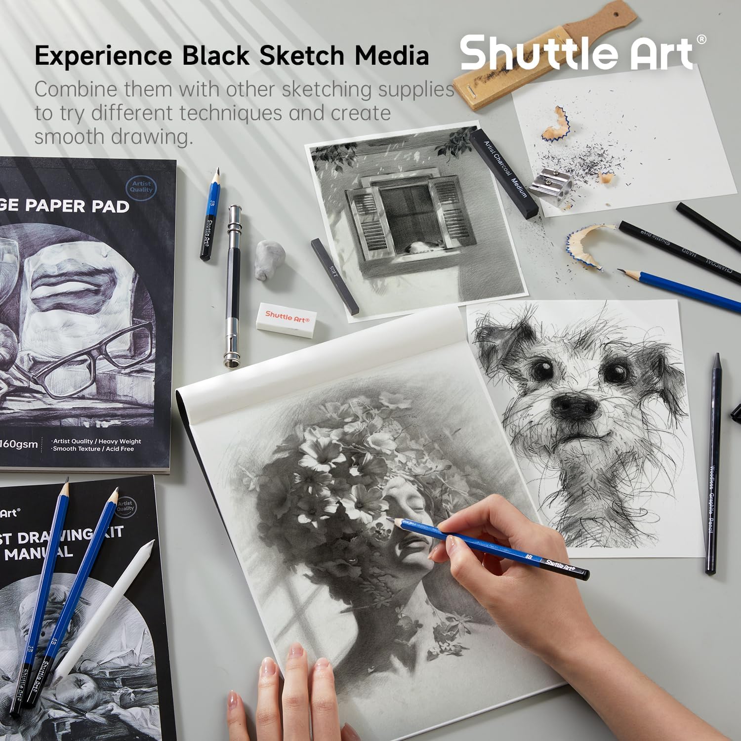 124 PCS Drawing Kit, Professional Drawing Supplies with Sketch, Charcoal, Colored, Graphite, Pastel Pencils & Sticks