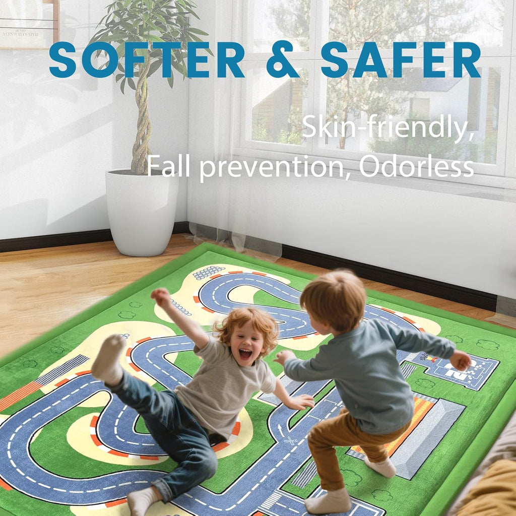 1.3" Thick Educational Baby Floor Play Mat 79x118, Basic Padded Memory Foam Kids Mat, Large Non-Slip Plush Playmat
